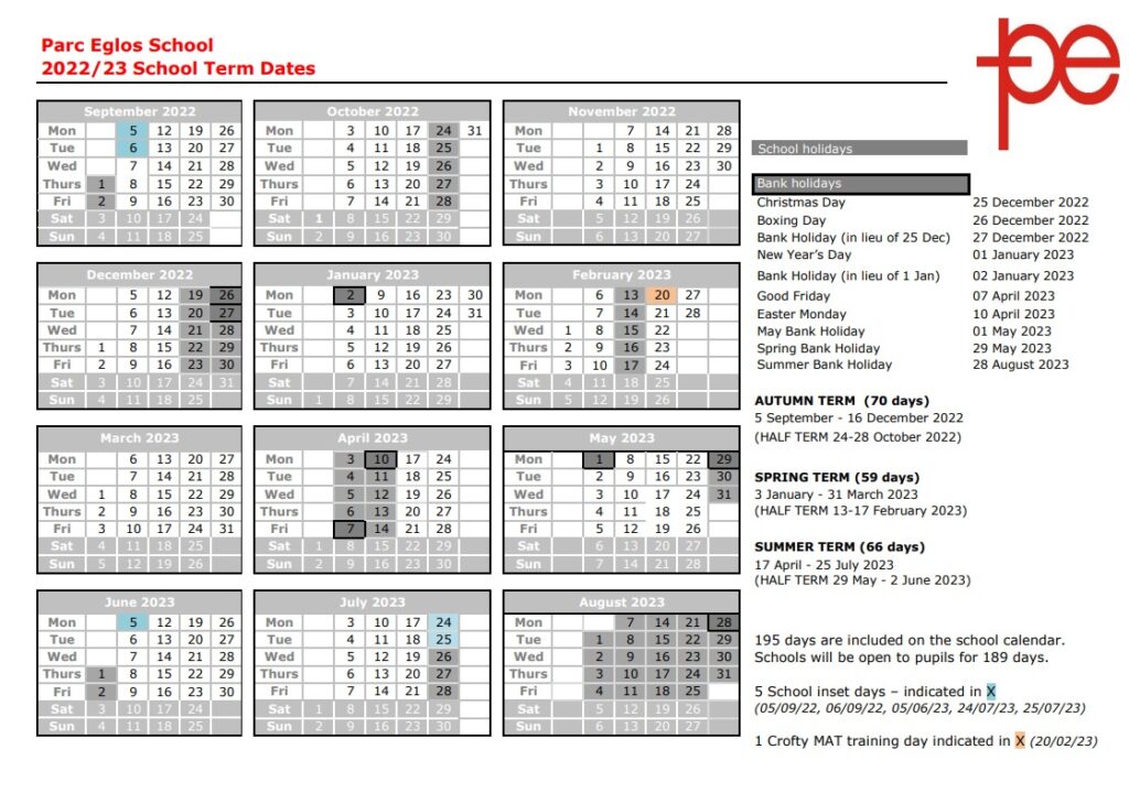 Term Dates Parc Eglos